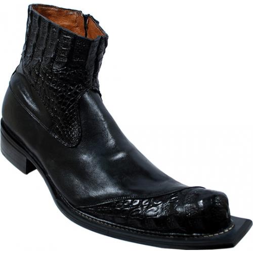 La Scarpa "Tally" Black Genuine Hornback Crocodile Boots